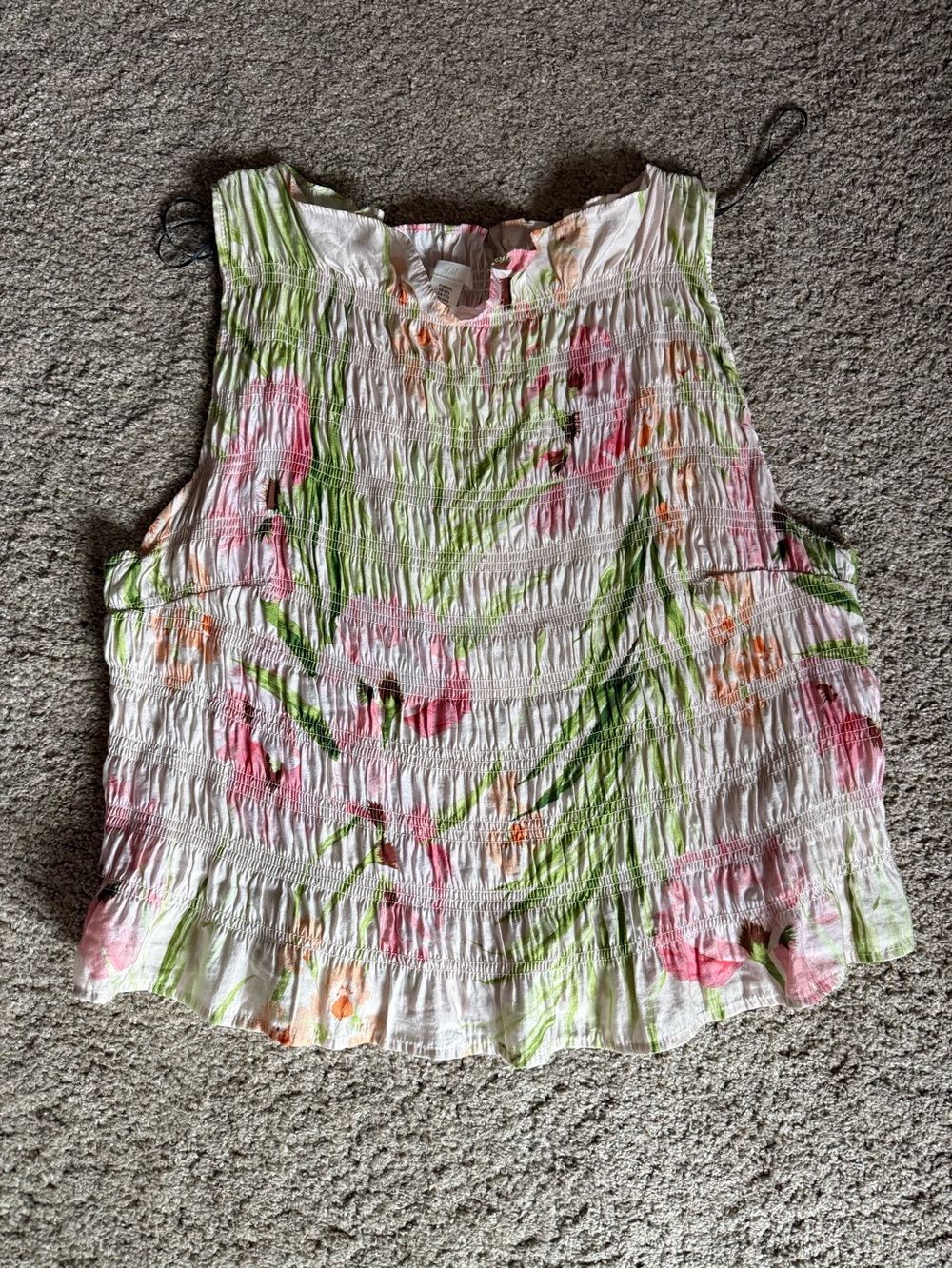 H&M White Floral Smocked Blouse  with floral  Accents